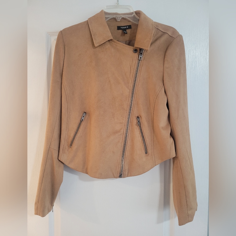 Torrid 0 moto suede tan jacket